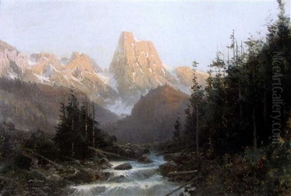 Torrent Dans Un Paysage De Montagne Oil Painting by Alfred Godchaux