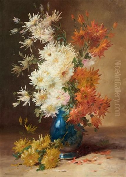 Vase De Chrysanthemes Oil Painting by Emile Godchaux