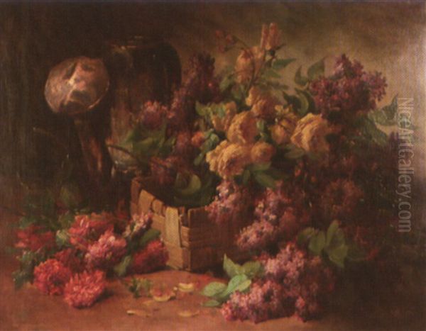 Nature Morte A L'arrosoir Aux Pivoines Et Au Lilas Oil Painting by Emile Godchaux
