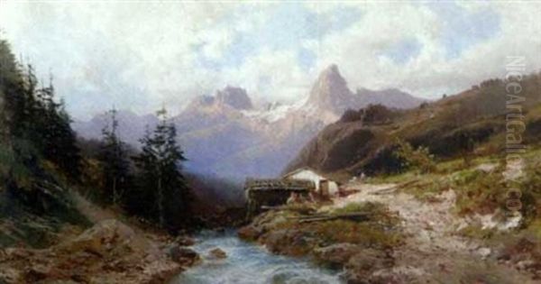 Torrent Dans Les Pyrenees Oil Painting by Emile Godchaux