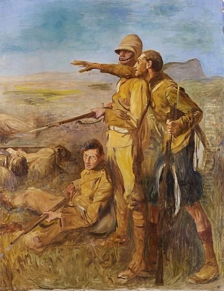 A Scots Fusilier And Other Soldiers During A Boer War Action, Possibly Spionkop Oil Painting by John Henry Frederick Bacon