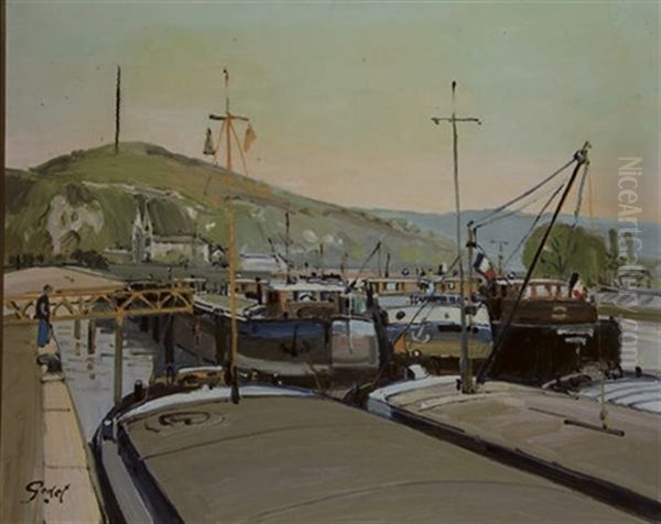 Peniches A Quai Oil Painting by Pierre-Philippe Godet