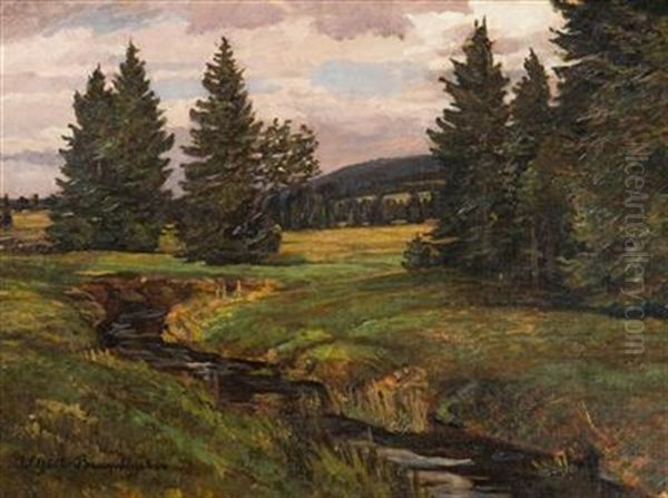 Landscape With A Brook Oil Painting by Lili Goedlova-Brandhuberova