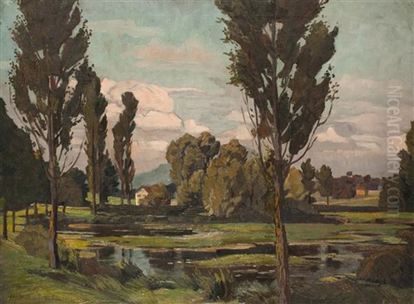 Landschaft Mit Fischteich Oil Painting by Lili Goedlova-Brandhuberova