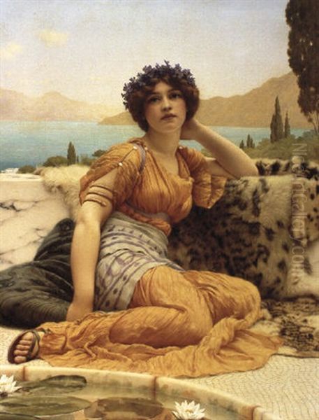 With Violet Wreths And Robes Of Saffron Hue Oil Painting by John William Godward