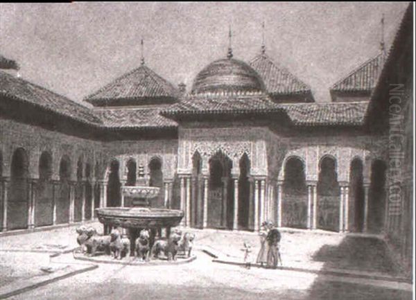 Innerhof Der Alhambra Oil Painting by Carl Goebel