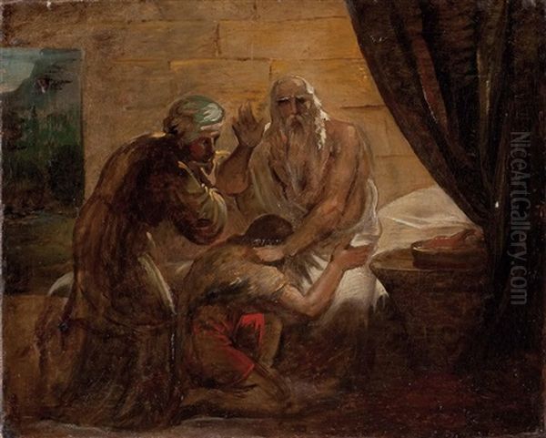 Isaak Segnet Seinen Sohn Jakob (sketch) Oil Painting by Carl Peter Goebel