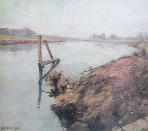 Truber Wintertag Am Neckar Oil Painting by Hermann Goebel