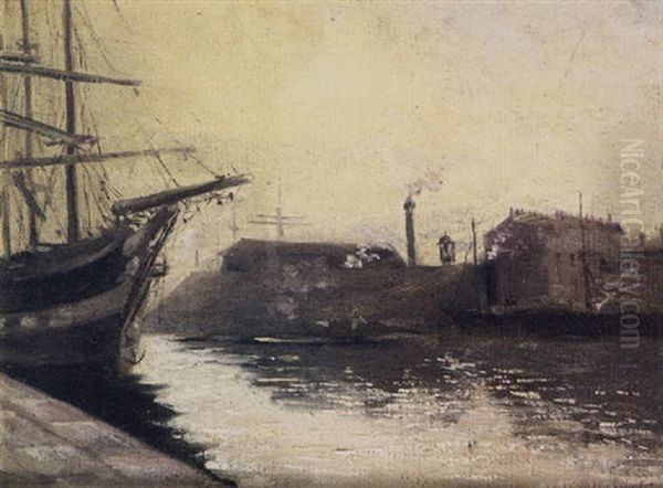 Trois Mats A Quai Oil Painting by Norbert Goeneutte