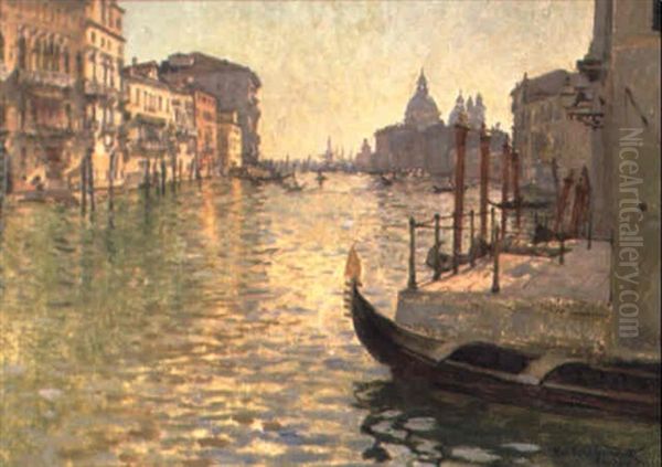Venise, Le Grand Canal, Vue Sur La Salute Oil Painting by Norbert Goeneutte