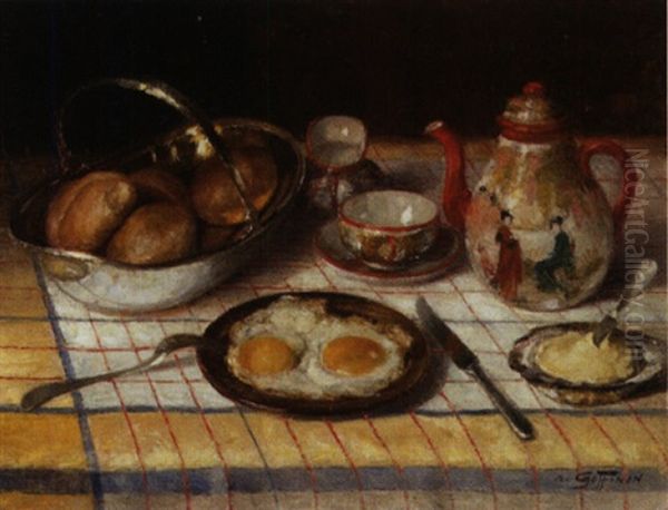 Fruhstuck Mit Spiegeleiern Und Japanischer Teekanne Oil Painting by Aristide Goffinon