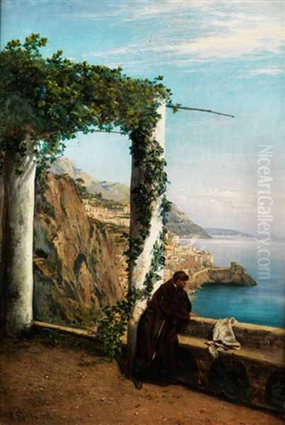 Monch An Der Kuste Von Amalfi Oil Painting by Heinrich Gogarten