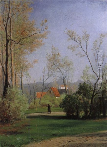 Parklandschaft Mit Spazierganger Oil Painting by Heinrich Gogarten