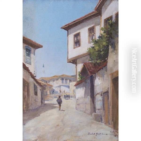 Old Ankara Street Oil Painting by Sadik Goektuna