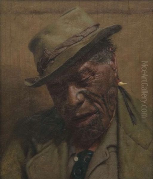 Sleep Tis A Gentle Thing Pokai,a Warrior Chieftain Of The Ngatimaru Tribe Hori Pokai, Ngati Maru, Ngati Paoa Oil Painting by Charles Frederick Goldie