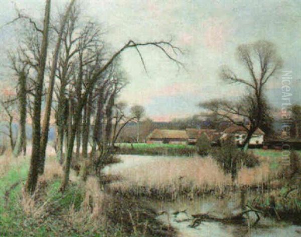 A Reedy Pool Oil Painting by Walter H. Goldsmith