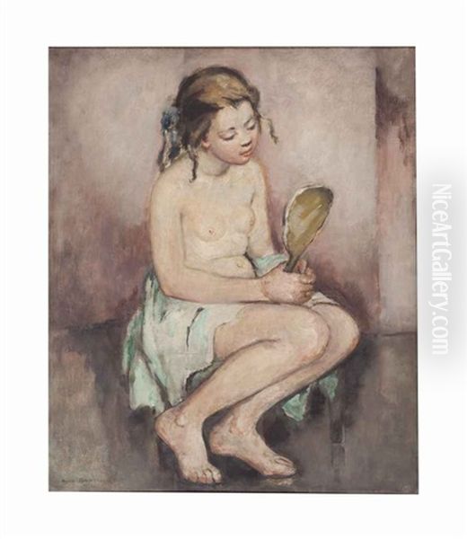 Young Girl With A Mirror Oil Painting by Anne Wilson Goldthwaite