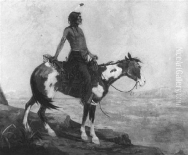 Cheyenne Warrior On Horseback Oil Painting by Elling William Gollings