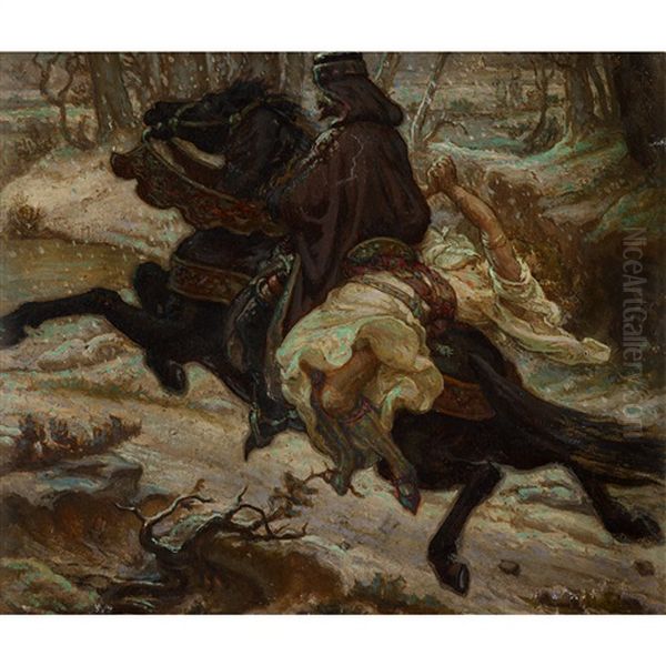 Slavic Count And Female Captive Oil Painting by Aleksandr Jakovlevic Golovin