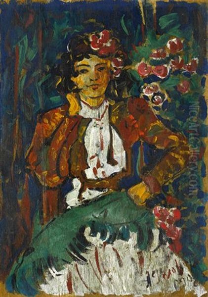 Andalusian Woman In Feria Attire Oil Painting by Aleksandr Jakovlevic Golovin