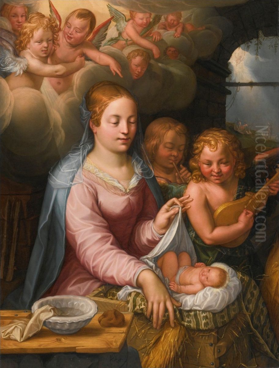 Madonna And Child With Angels Oil Painting by Goltzius Hendrick