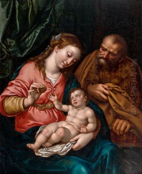 Sainte Famille Au Rideau Vert Oil Painting by Goltzius Hendrick