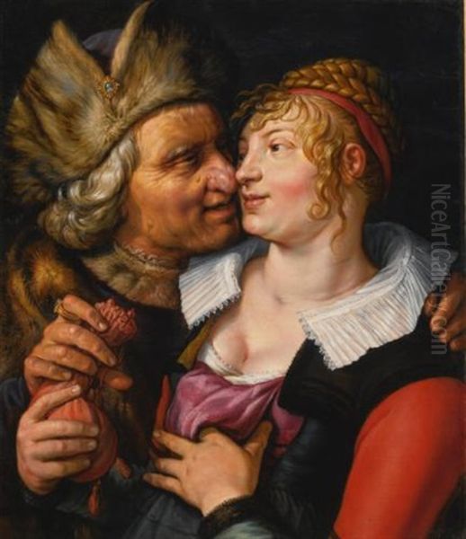 Unequal Lovers Oil Painting by Goltzius Hendrick