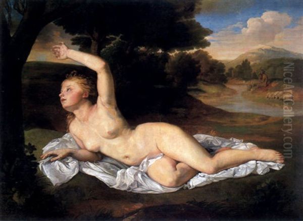 Liegender Weiblicher Akt In Einer Landschaft Oil Painting by Goltzius Hendrick