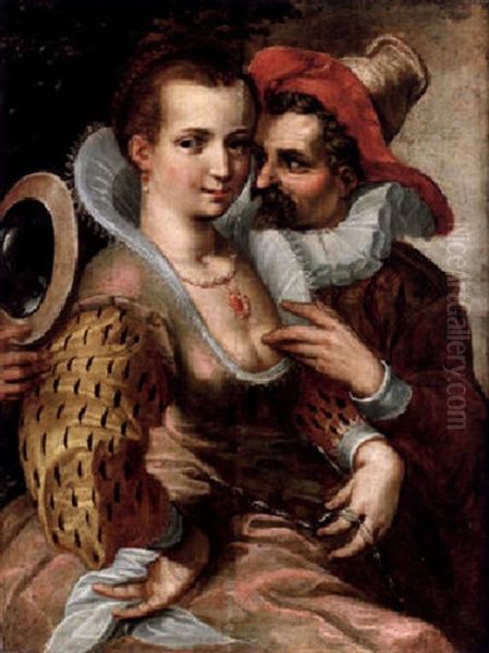 Kurtiserande Par Oil Painting by Goltzius Hendrick