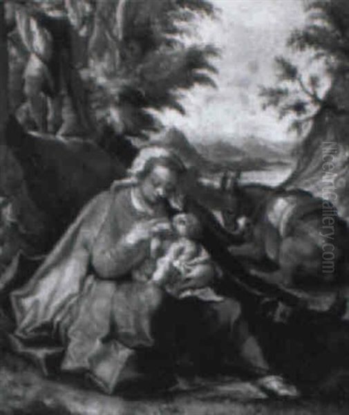 The Rest On The Flight Into Egypt Oil Painting by Goltzius Hendrick