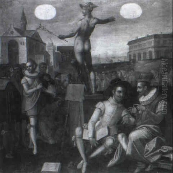 Personifications Of Painting, Sculpture And Eloquence Oil Painting by Goltzius Hendrick