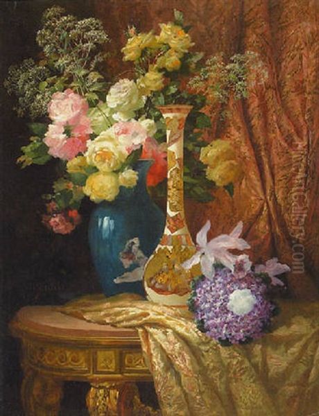 Bouquet De Fleurset Vase Japonais Oil Painting by Clement Gontier