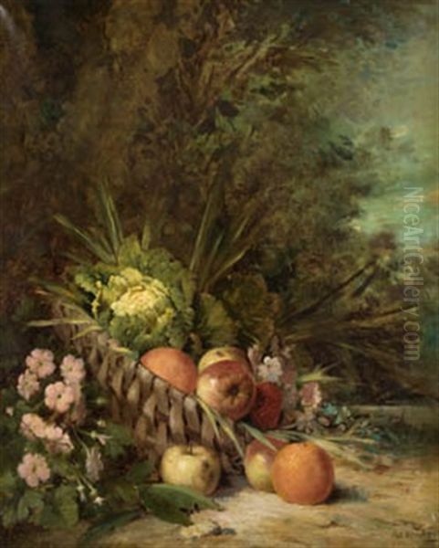 Bodegon De Fruta En Paisaje Oil Painting by Manuel Gonzalez Mendez