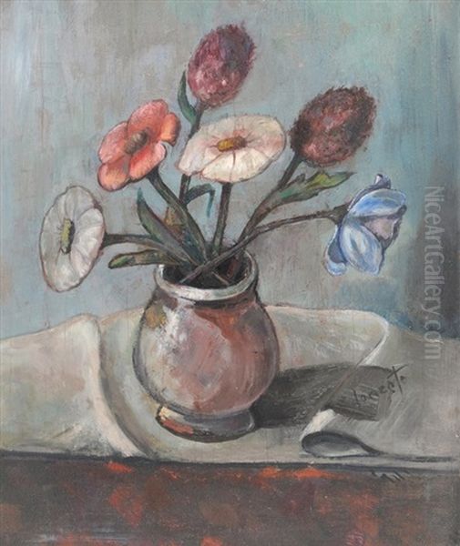 Zinnienstrauss Oil Painting by Guido Gonzato