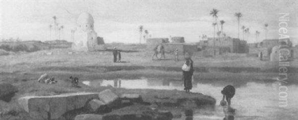 North African Village Oil Painting by Frederick Goodall