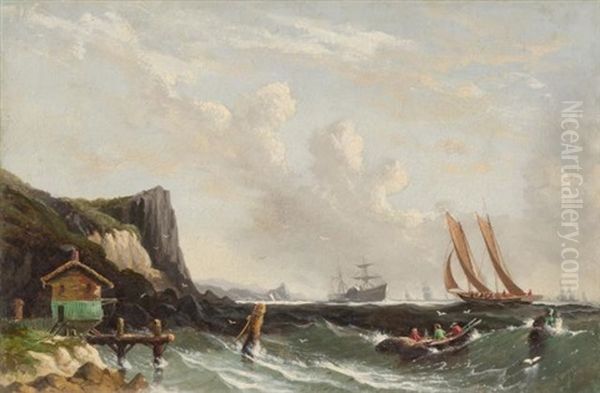 Ships In Choppy Waters Oil Painting by Edward Ashton Goodes