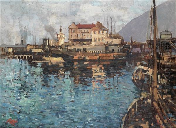 Cape Town Docks Oil Painting by Robert Gwelo Goodman