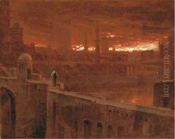 Christian Leaving The City Of Destruction: The People That Walked In Darkness... Oil Painting by Albert Goodwin
