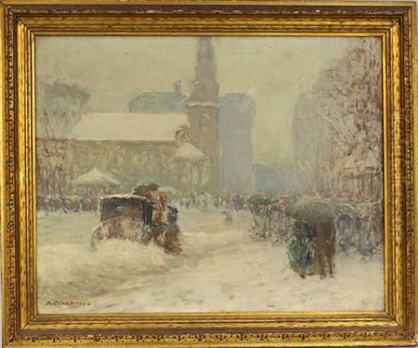 Boston Winter Scene, Arlington Street Church Oil Painting by Arthur Clifton Goodwin
