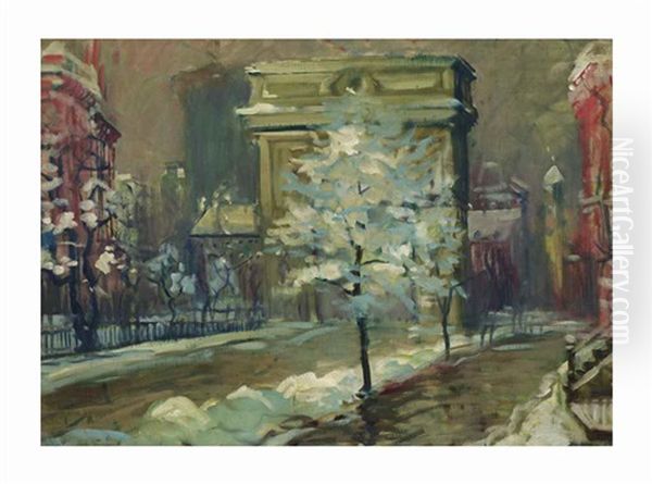 Snowy Day, Washington Square Oil Painting by Arthur Clifton Goodwin