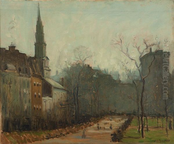 Tremont And Beacon Street With View Of Park Street Church, Boston Oil Painting by Arthur Clifton Goodwin