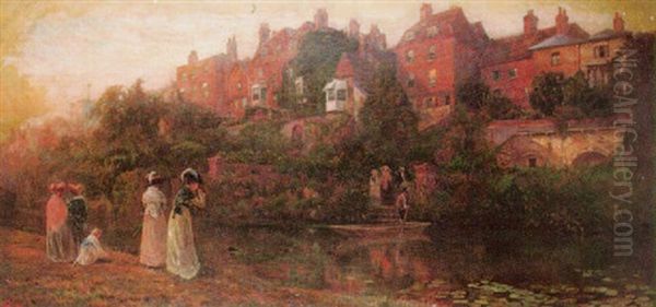 Waiting For The Ferry, River Wey, Guildford Oil Painting by Harry Goodwin