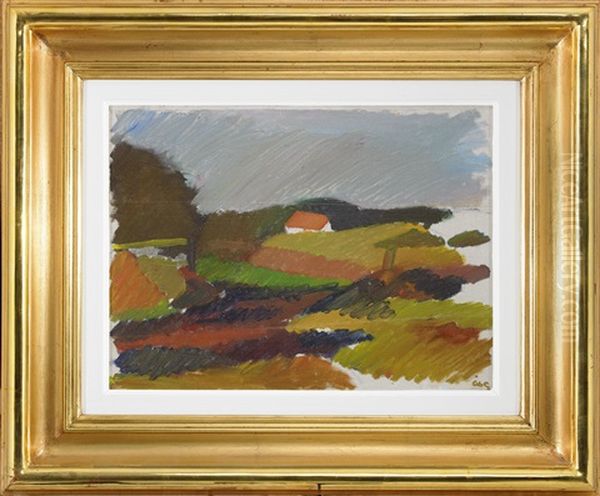 Landskap Med Brunt Trad Till Vanster Oil Painting by Ake Goeransson