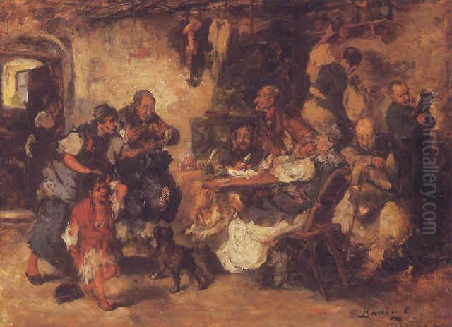 In Front Of The Village Mayor Oil Painting by Otto Baditz