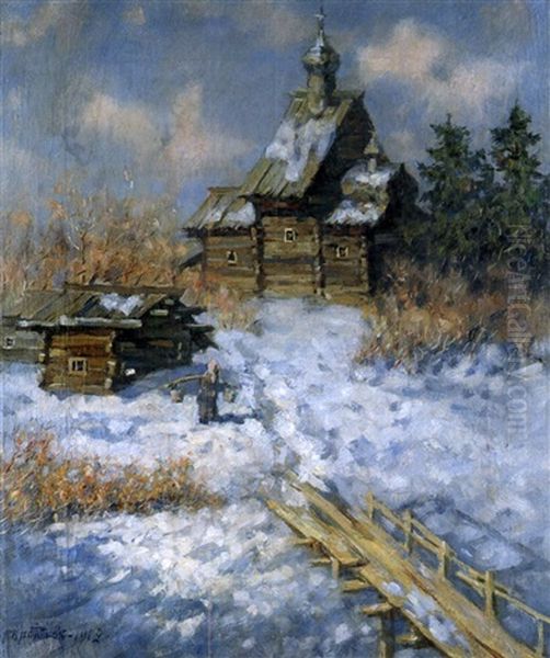 Winterlandschaft Oil Painting by Konstantin Ivanovich Gorbatov
