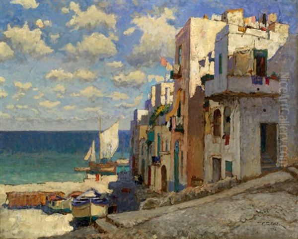 Fishermen Street, Capri Oil Painting by Konstantin Ivanovich Gorbatov