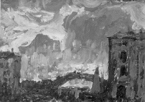 Venezianische Kanalbrucke Unter Abendlichem Himmel Oil Painting by Konstantin Ivanovich Gorbatov