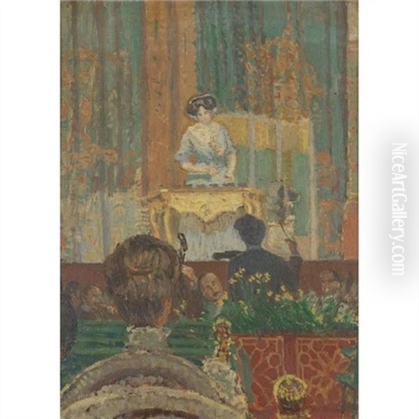 The Music Hall (lady With A Dulcimer) Oil Painting by Spencer Frederick Gore