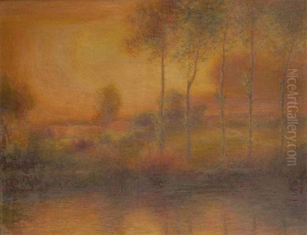 Coucher De Soleil Sur L'etang Oil Painting by Auguste Francois Gorguet