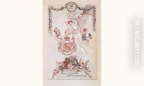 Projet D'artiste Pour Le Menu Offert Au Roi Ferdinand De Bulgarie, Le 16 Octobre 1905 Oil Painting by Auguste Francois Gorguet